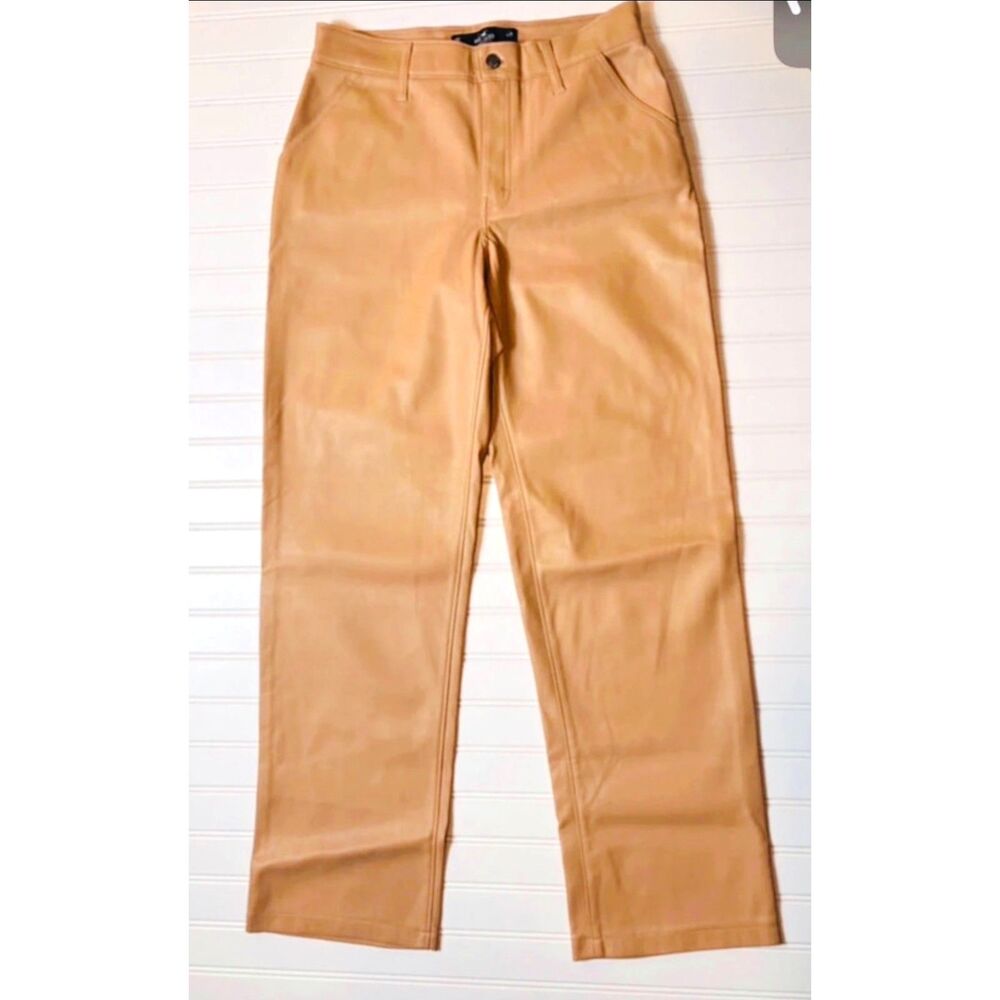 Hollister High Rise Faux Leather Pants Tan Camel Straight Leg W29 9R Y2K